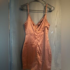 Fashion Nova Elegant Brown Satin Slip Dress